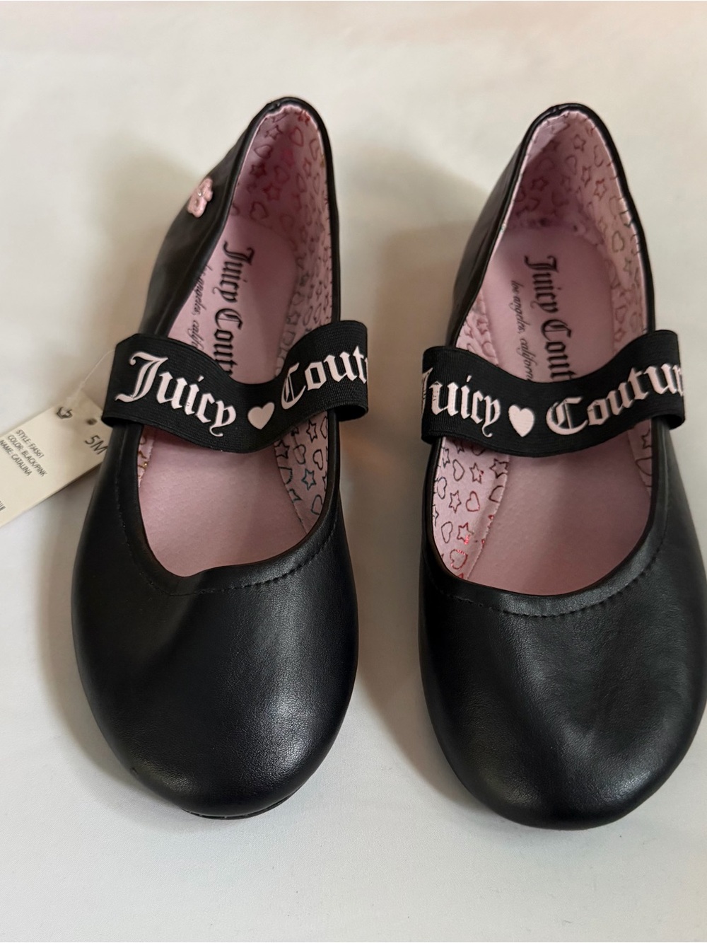 Juicy Couture Black Mary Jane Flats with Pink Interior